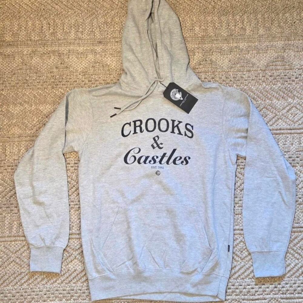 Crooks & Castles Gray Logo Hoodie Size Large NWT
